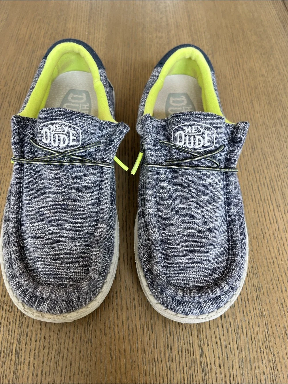Hey Dude Kids Slip-On Sneakers in Heather Gray with Neon Yellow Lining